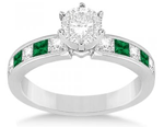Channel Set Emerald and Diamond 14k White Gold Engagement Ring