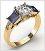 Blue Sapphire Three Stone Gold Ring