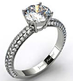 18k White Gold Three Row Pave Diamond Engagement Ring