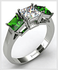 Three Stone Step-Cut Emerald Engagement Ring